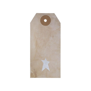 Primitive Star Tea Stained Paper Tag Creme 3.75x1.75 w/ Twine Set of 50 - The Fox Decor